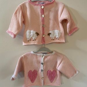 Two Luba-Robert hand knit baby girl sweaters